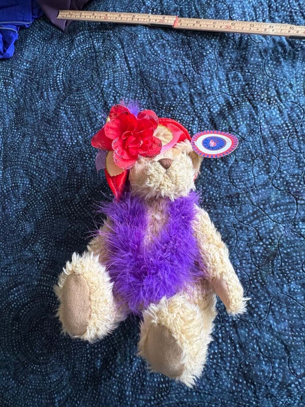 NWT Oriental Trading Co. Scarlet Style Bear Plush with Red Hat and Purple Boa